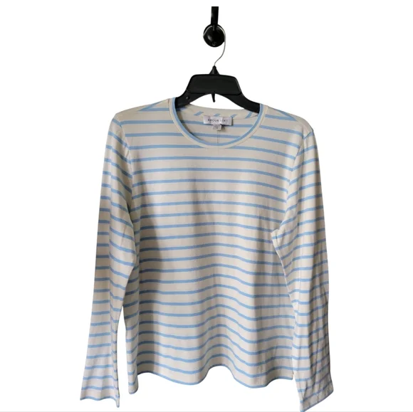AMOUR VERT Long Sleeve Berkeley Organic Cotton Womens Ivory Blue Stripe M - Picture 2 of 9